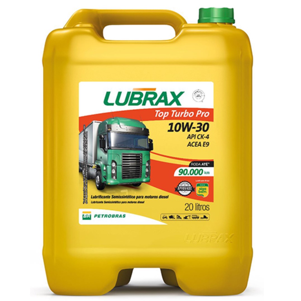 Oleo Lubrificante Motor Diesel 10W30 API CK4 Lubrax Top Turbo Pro Semi Sintético Balde 20 litros para caminhões ônibus tratores equipamentos agrícolas equipamentos de mineração escavadeiras CUMMINS FORD GMC IVECO DAF MERCEDES-BENZ MAN MWM SCANIA VOLVO