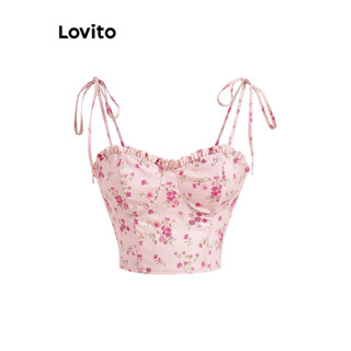 Lovito Boho Blusa Feminina Bata com Estampa Floral e Bainha Enrugada L68ED277 (Multicolorido)