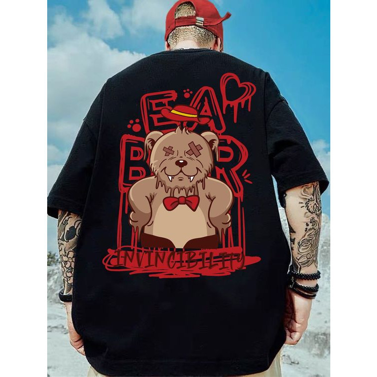 Camiseta Oversized Costas Estampada Urso Ea Estiloso Estilo De Rua Streetwear Confortavel Blusao