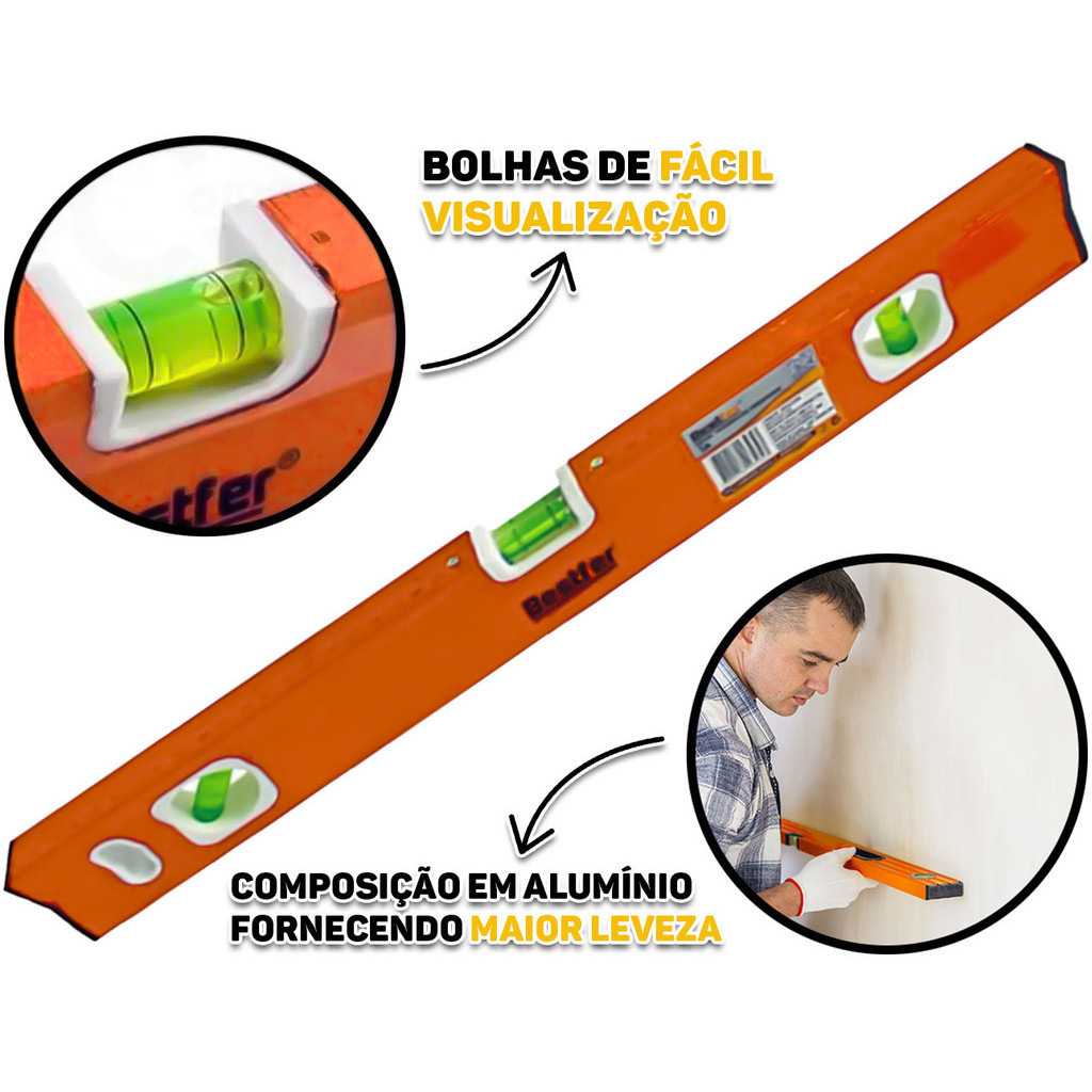 Nível Alumínio Imantado 1 Metro C/ Base Magnética Para Pedreiro Carpintaria Medição Bestfer em Oferta na Shopee