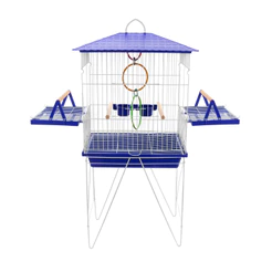 Gaiola Viveiro para calopsita com bandejas laterais + ACESSORIO JOGO DE ARGOLAS COLORIDAS mansa teto plástico Azul - OP