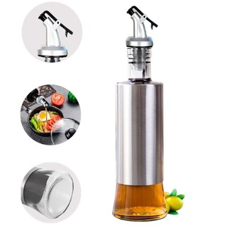 Kit 2 Porta Azeite ou Vinagre Molheiro Galheteiro Aço Inox Vidro Bico Dosador 300ml