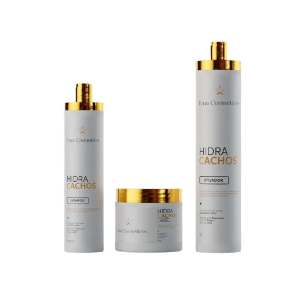 Ema Cosméticos Hidra Cachos Kit Shampoo, Máscara e Ativador - 3 Itens