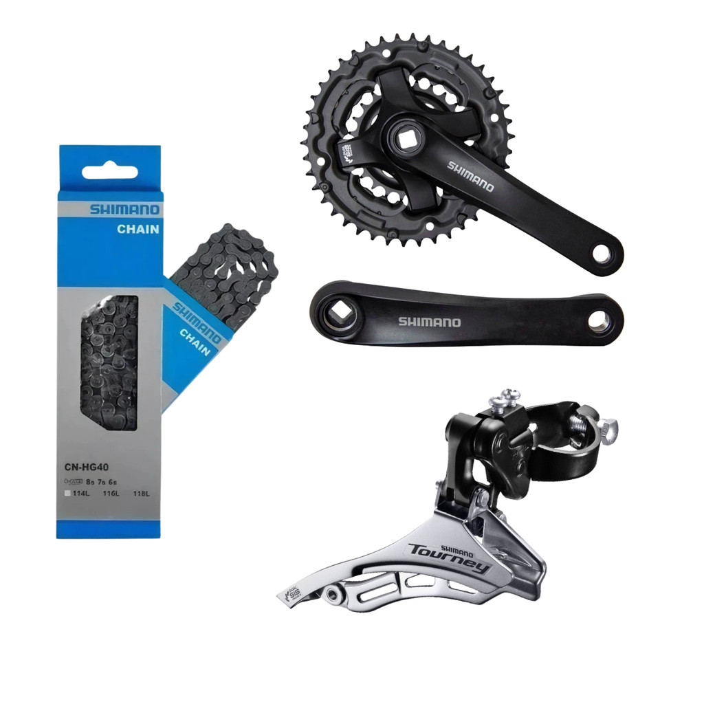 Kit Transmissão Shimano Pedivela Câmbio Dianteiro e Corrente 8V Relação Bike MTB