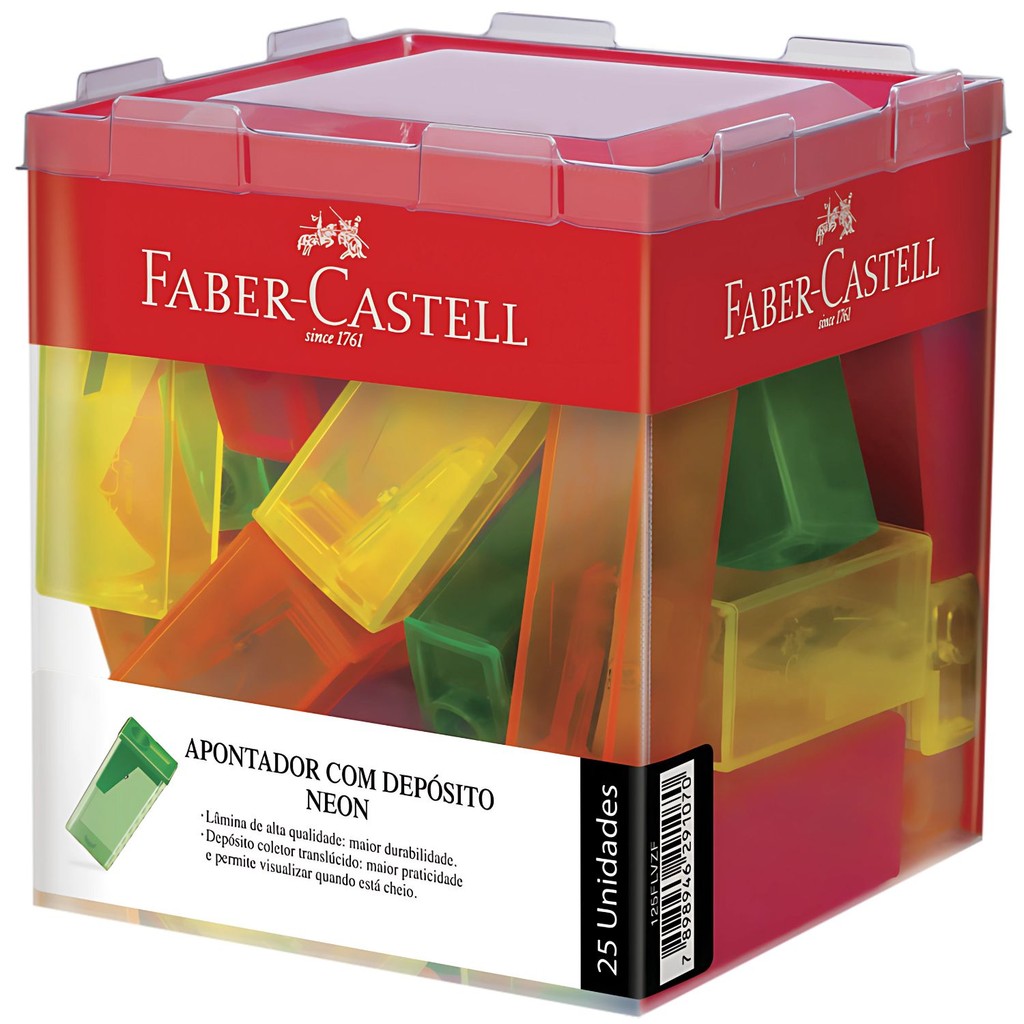 Apontador Com Deposito De Lapis Escolar FABER CASTELL Neon fazer ponta apontar escrever