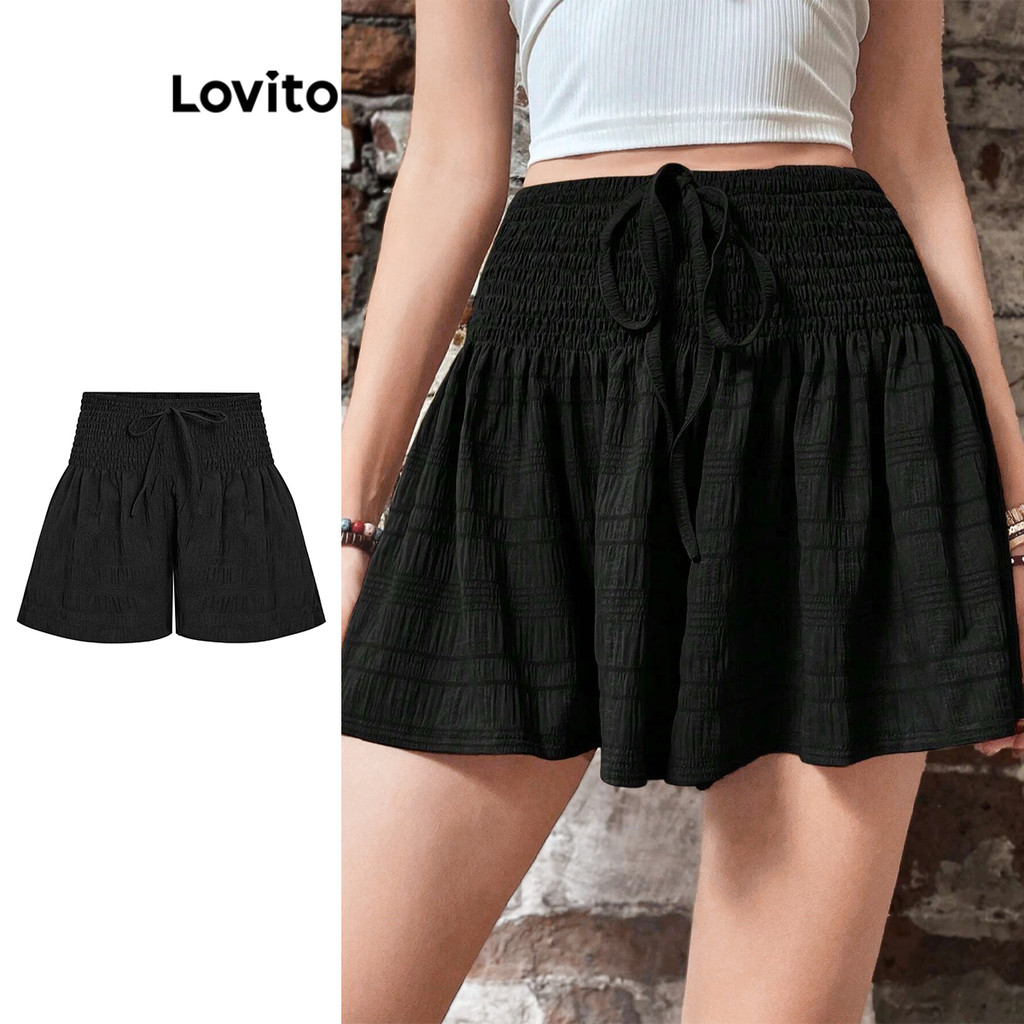 Lovito Shorts Boho Shorts Lisos Com Bata Para Mulheres L99ED978 em Oferta na Shopee