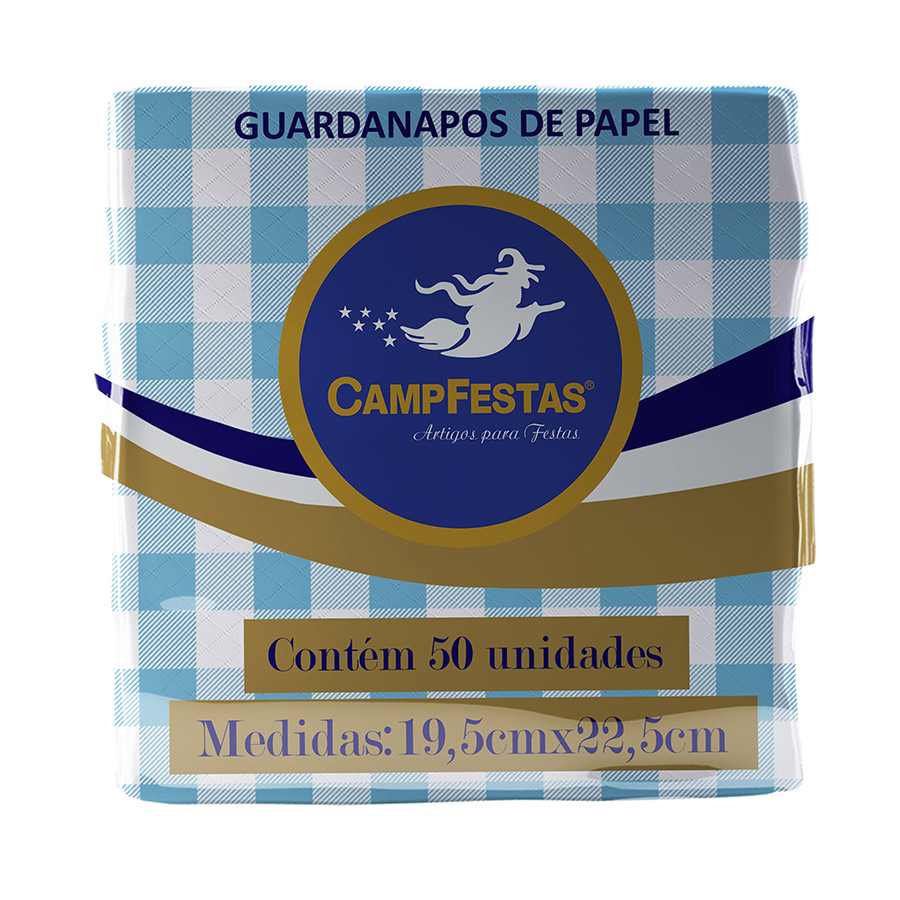 Guardanapo Crepado Xadrez - Azul Claro - 50 unidades - CampFestas - Rizzo