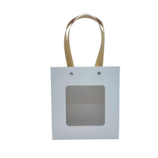 Sacola de Papel com Gaveta e Visor Alça Kraft 18x16,5x8,5 - Branca - 10 unidades - Rizzo em Oferta na Shopee