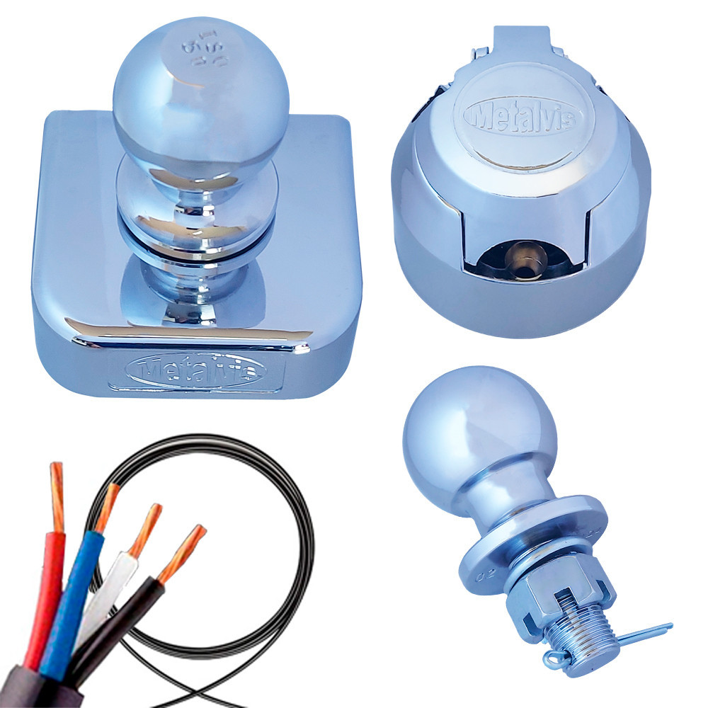 KIT ENGATE REBOQUE CARRETA METALVIS BOLA DE 50MM CAPA 90MM TOMADA 6 POLO CROMADOS CABO BRINDE RGS em Oferta na Shopee