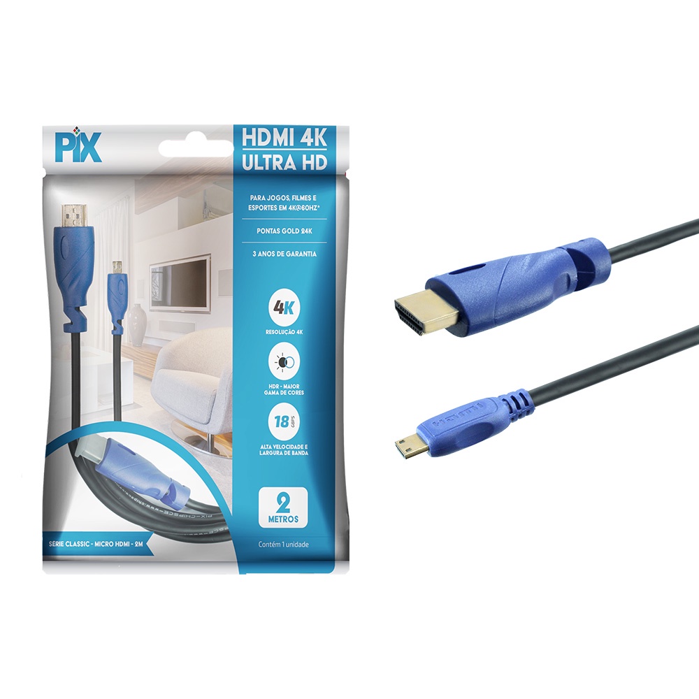 Cabo Hdmi P/ Câmera de Esportiva Micro Hdmi x Hdmi 2 metros