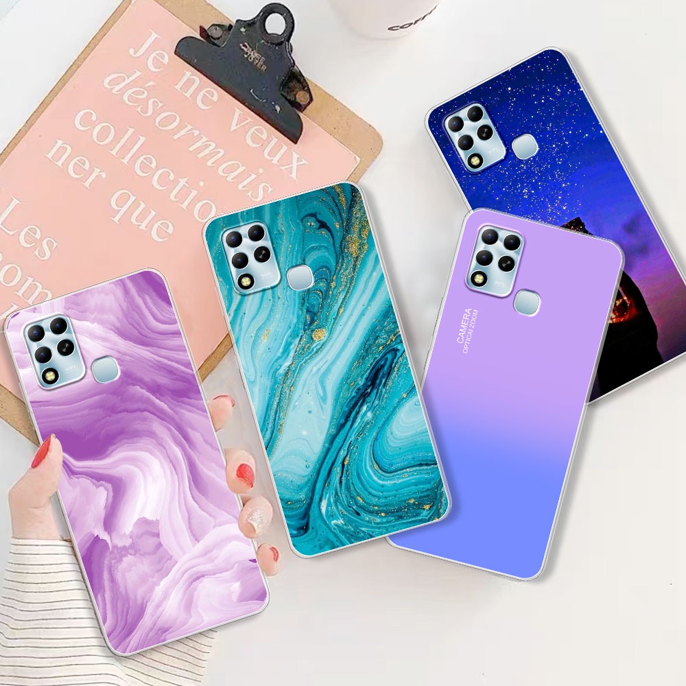 Para Infinix Hot 11 X689F G37 Estojos 2022 Tampa Traseira Do Telefone Silicone Soft Transparent TPU Flower Marble Bumper Shell em Oferta na Shopee