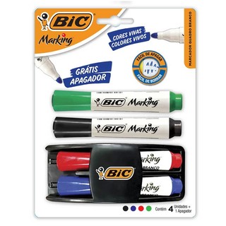 Kit apagador e pincel para quadro branco com 4 cores Bic