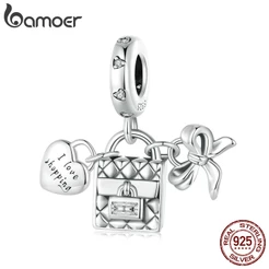 Bamoer 925 Sterling Sliver Charme De Fita Saco De Moda Feliz Estilo De Compras Acessórios Para Pulseira