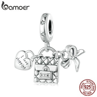 Bamoer 925 Sterling Sliver Charme De Fita Saco De Moda Feliz Estilo De Compras Acessórios Para Pulseira