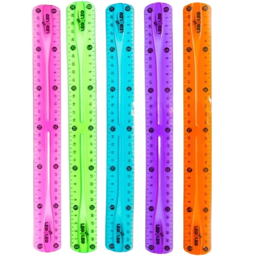 Régua Flexível 30cm Cores Sortidas Escolar Escritório Leo&Leo