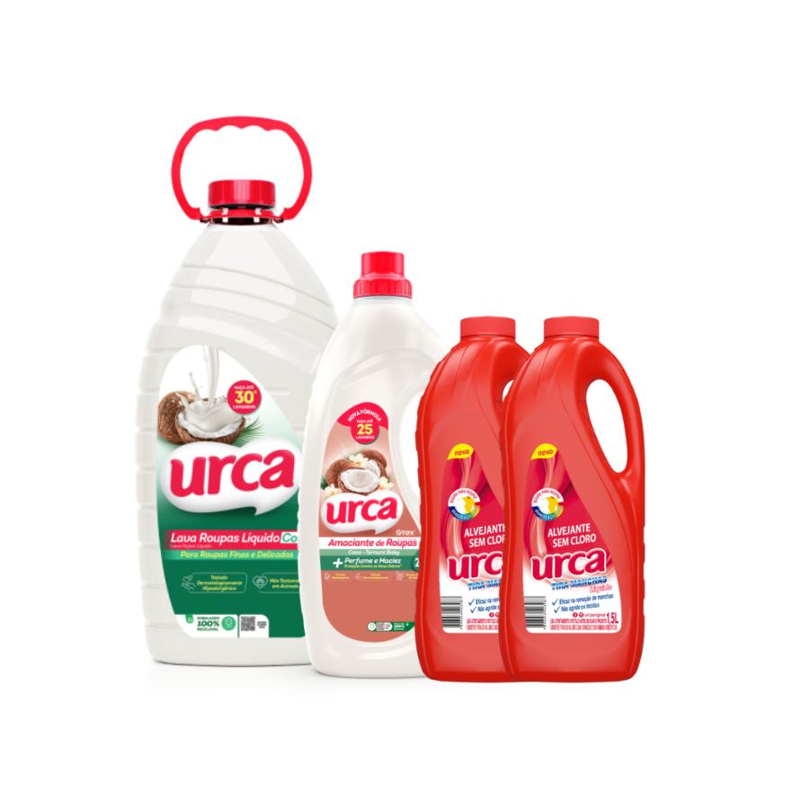 Kit 1 Lava Roupas Urca Coco 3L + 1 Amaciante Urca Coco 2L + 2 Tira Manchas Urca 1,5L em Oferta na Shopee