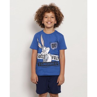 Camiseta Infantil Warner Pernalonga Manga Curta Azul