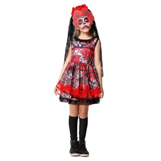 Fantasia de Halloween Rainha dos Mortos Infantil Com Máscara em Oferta na Shopee