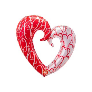 Balão de Festa Metalizado 41" 105cm - Coração Vazado - Vermelho e Branco - 1 unidade - Balões São Roque - Rizzo em Oferta na Shopee