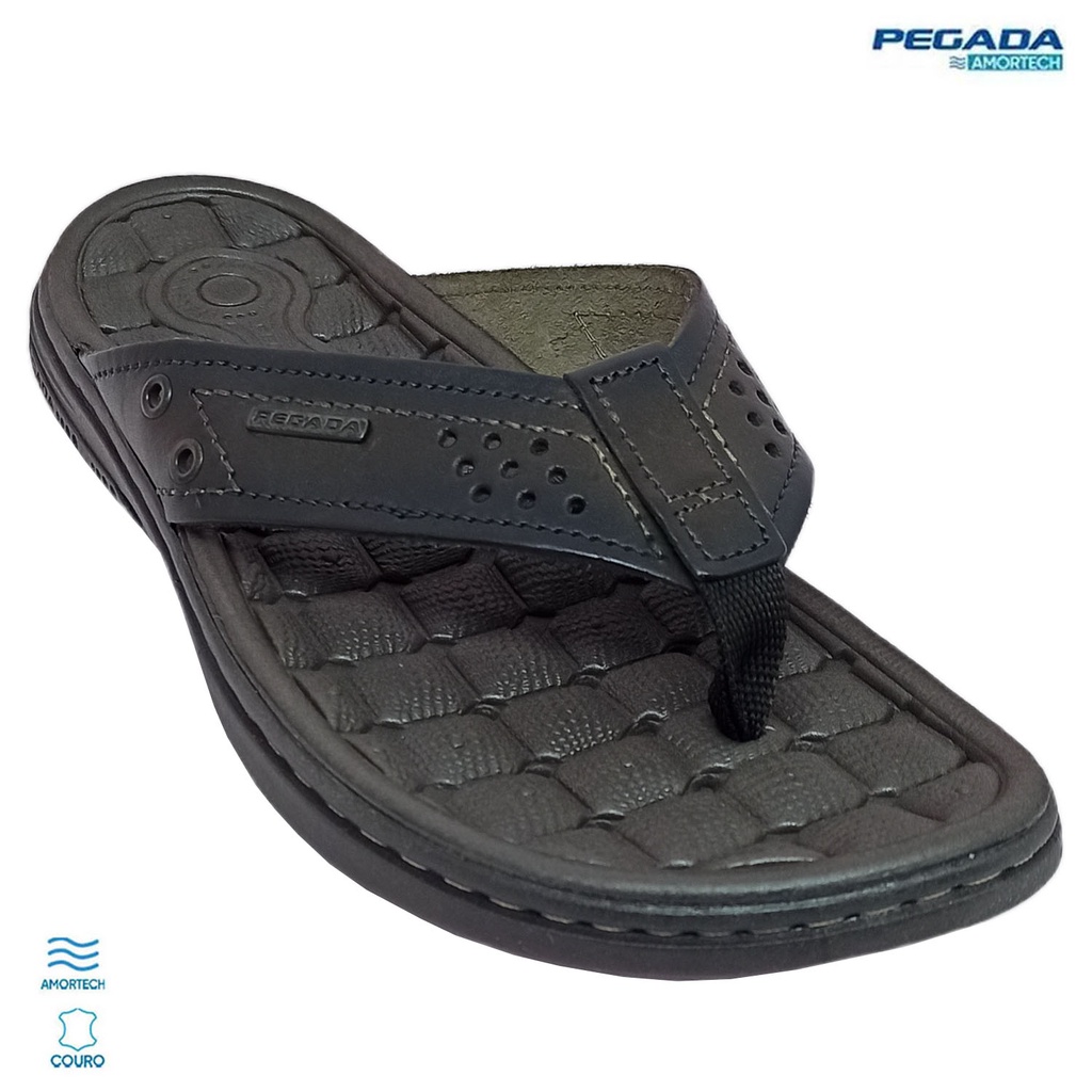 Chinelo Masculino Pegada Em Couro Anilina Amortech em Oferta na Shopee