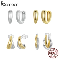 Brincos Bamoer 925 Sterling Sliver Earrings Minimalista Prata Plana Fivelas De Orelha Coleção Jóias Presentes Para Mulheres