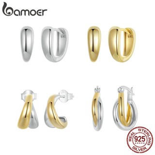 Brincos Bamoer 925 Sterling Sliver Earrings Minimalista Prata Plana Fivelas De Orelha Coleção Jóias Presentes Para Mulheres