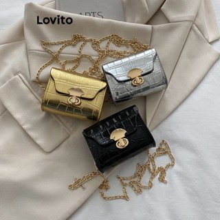 Lovito Bolsa de Ombro Pequena com Corrente Fashion Texturizada para Mulheres LFA03251 (Dourado/Prateado/Preto)