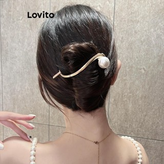 Lovito Presilhas de Cabelo Elegantes de Pérolas para Mulheres LFA03174 (Dourado/Prateado)
