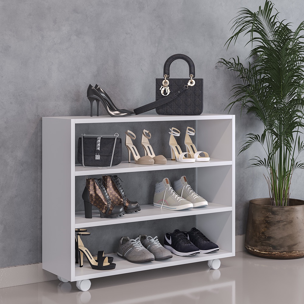 Sapateira Multiuso Organizador Com 03 Prateleiras E Rodízio Pérola L03 Branco - Lyam Decor em Oferta na Shopee