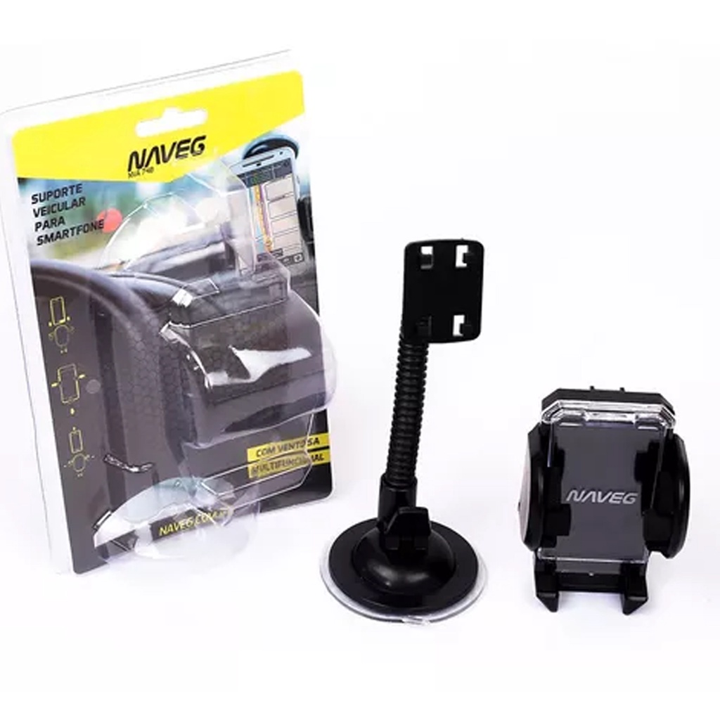 Suporte para Celular Veicular Profissional e Seguro para Celular E Gps Carro Automotivo Naveg - Nva 740