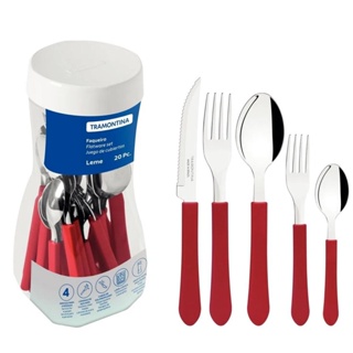Faqueiro Tramontina Leme Lâminas em Aço Inox e Cabos de Polipropileno Vermelho 20 Peças - 23198718 em Oferta na Shopee