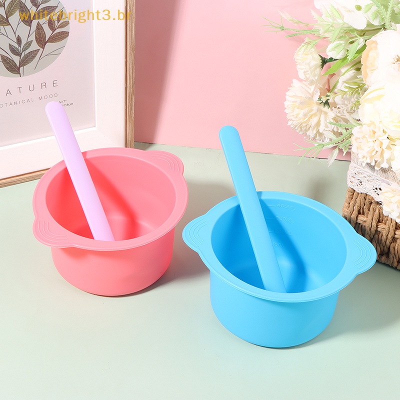 [WHITE] Silicone Bowls Hair Removal Wax Warmer + Stirring Stick Non-Stick Pan Beauty [WHITE]