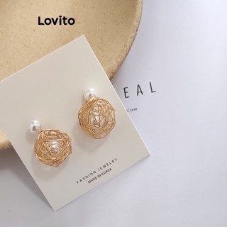 Lovito Brincos Trançados com Pérolas Básicos Casuais para Mulheres LFA05210 (Off White)
