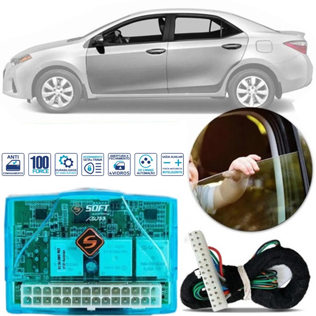 Módulo De Vidro Elétrico Universal 4 Portas Subida e Descida Digital Antiesmagamento Alivio de Pressão AW53 Soft - Spare Parts and Accessories for Vehicles