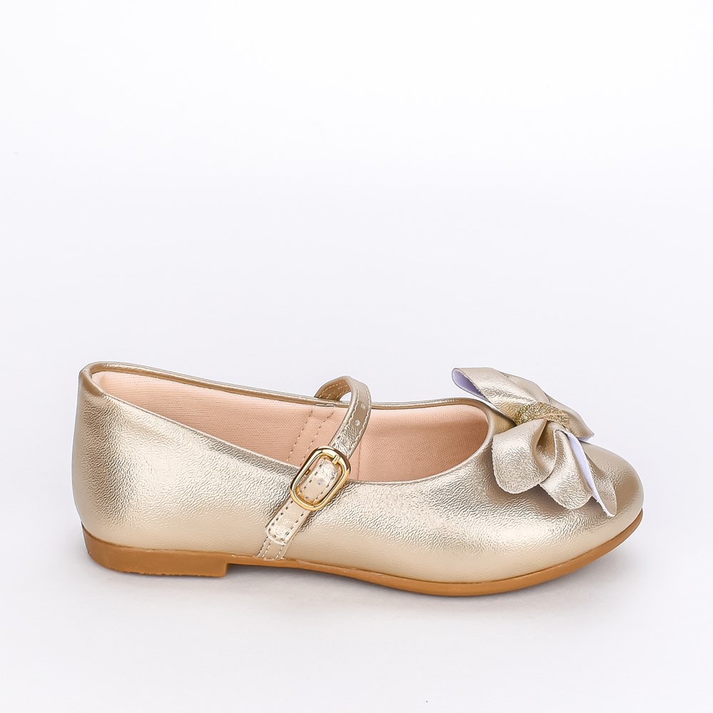 Sapatilha Infantil Feminina Kidy Estilo Boneca Laço Dourado - Baby & Kids Fashion