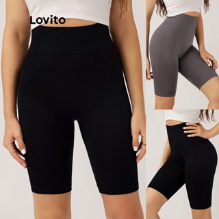 Lovito Shorts Esportivos Básicos Lisos De Cintura Alta L004015 (Preto/Cinza)