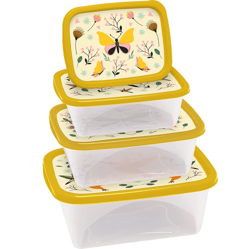 Conjunto Pote Organizador Retangular 4 PCS (220ML,420ML,750ML,1270 ML) GARDEM AMARELO/Acessório Cozinha/Utilidade/cm02