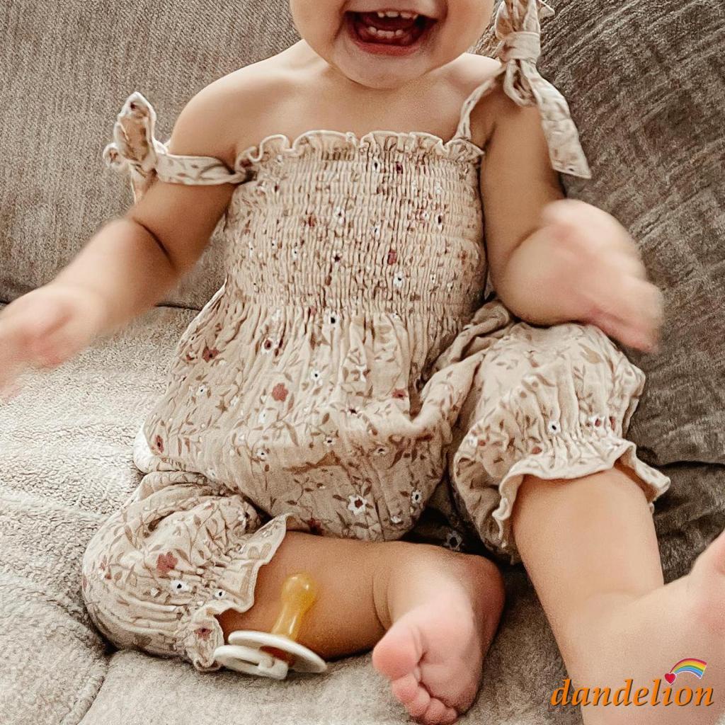 Macacão Sem Mangas com Alças Amarradas para Bebês Meninas de 0 a 24 Meses com Estampa Floral