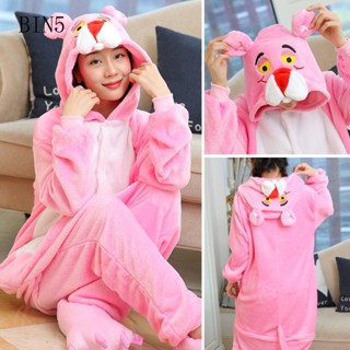 Pantera Feminina Cor-De-Rosa Unisexo Animais De Inverno Pijamas Kigurumi Crianças Flanela Roupas Para Dormir Em Casa Adultos