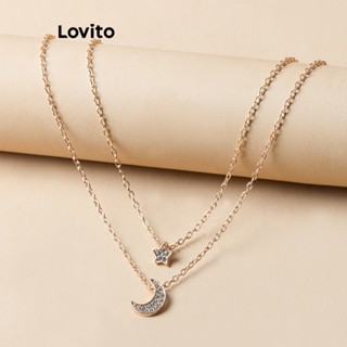 Lovito Conjuntos De Strass De Metal Lunar Casual Colares De Sol Para Mulheres LFA09293