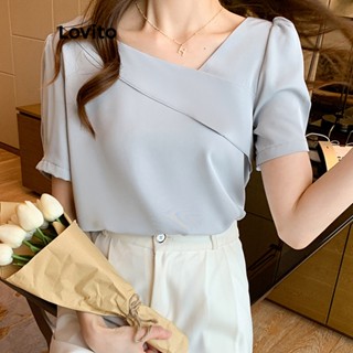 Lovito Blusa Elegante Lisa Assimétrica Para Mulheres LNE40251