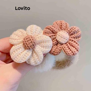 Lovito Casual Laço de Cabelo Feminino Florido de Tricô e Pelúcia LFA10224