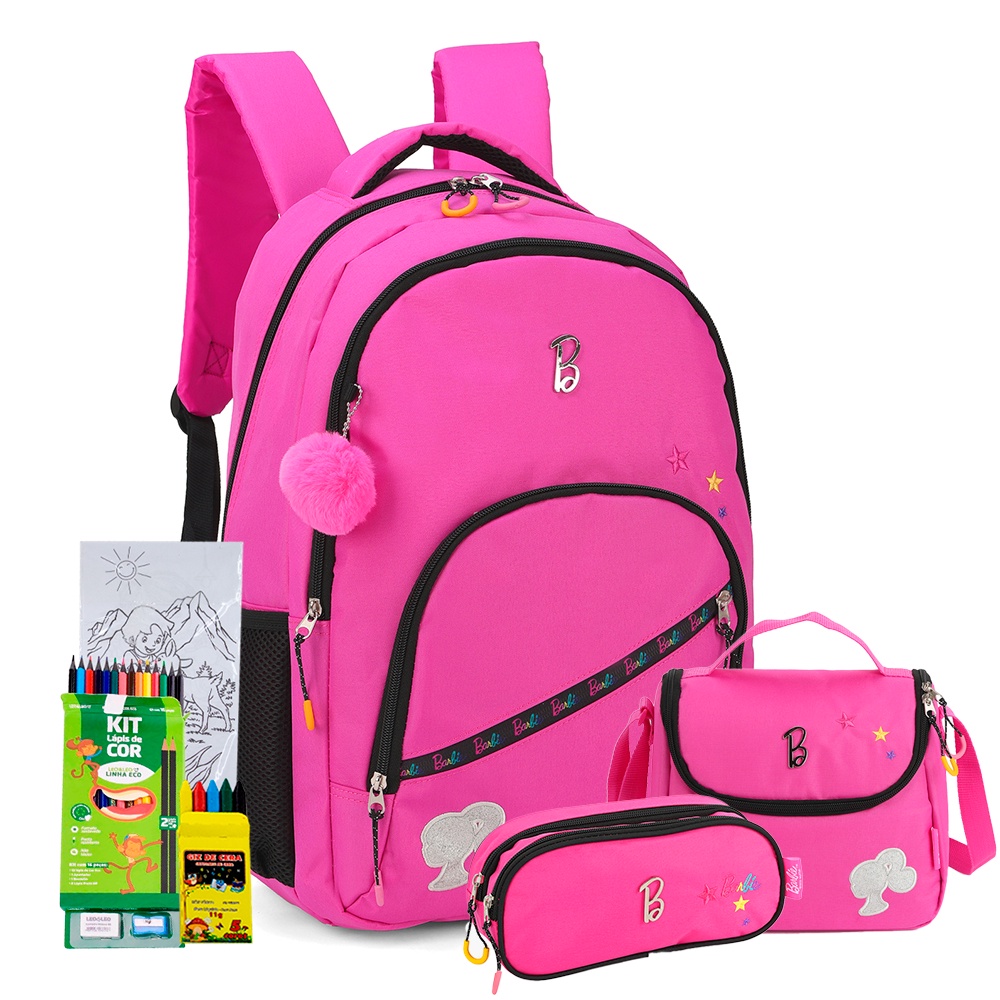 Kit Mochila Estojo Lancheira Barbie Adolescente Juvenil Meninas Escolar Passeio Lancamento Exclusivo