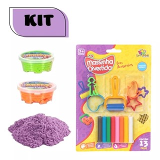 Kit Massinha Modelar + Areia Mágica Colorida + Lembrancinha