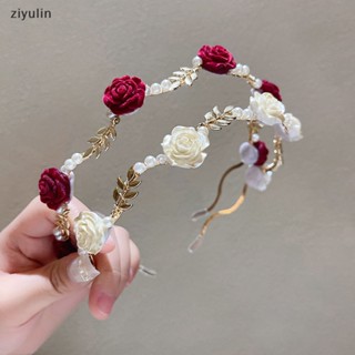 CVC Ladies Elegant Rose Hair Accessories Headdress Girls Vintage Metal Flower Pearl Vermelho Rosa Branca Tiara Hairbands CV