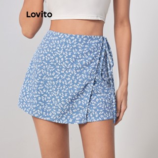Lovito Shorts Femininos Casuais Com Laço Floral Ditsy LBL07145