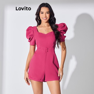 Lovito Elegante Macacão Feminino Simples de Linha Estruturada com Manga Bufante e Gola Sweetheart LBL07217