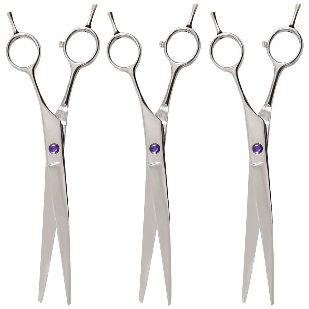 Kit 3 Tesoura para Tosa Cachorros e Gatos Aço Curva 18,5cm Savana Pet