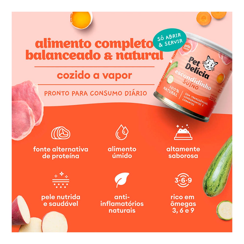 Detalhes do Ração Úmida Para Gatos Adultos Pet Delícia Sabor Escondidinho Suíno 320g