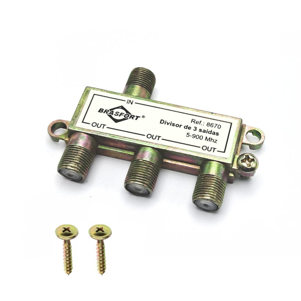 Adaptador Divisor Antena Sinal Televisão Net 3 Saídas Para Cabo Coaxial 1X3 900 Mhz VHF UHF Brasfort